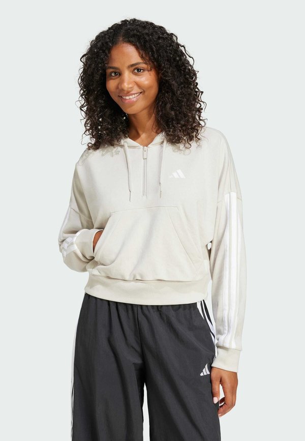 adidas Sportswear ESSENTIALS 3-STRIPES QUARTER-ZIP - Hoodie - white