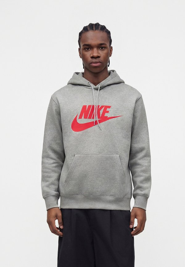 Nike Sportswear CLUB - Hoodie - grey heather/smoke grey/university red