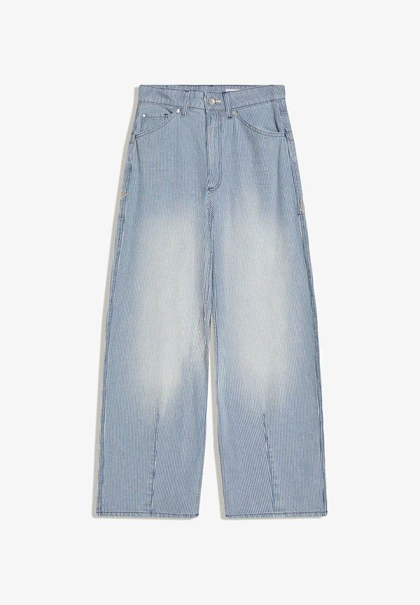 Bershka STRIPE - Wide Leg - dark blue