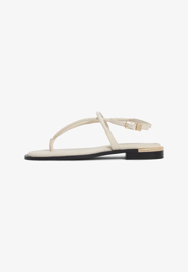 Tommy Hilfiger LEATHER TH MONOGRAM GOLD-TONE HEEL SANDALS - T-bar sandals - classic beige