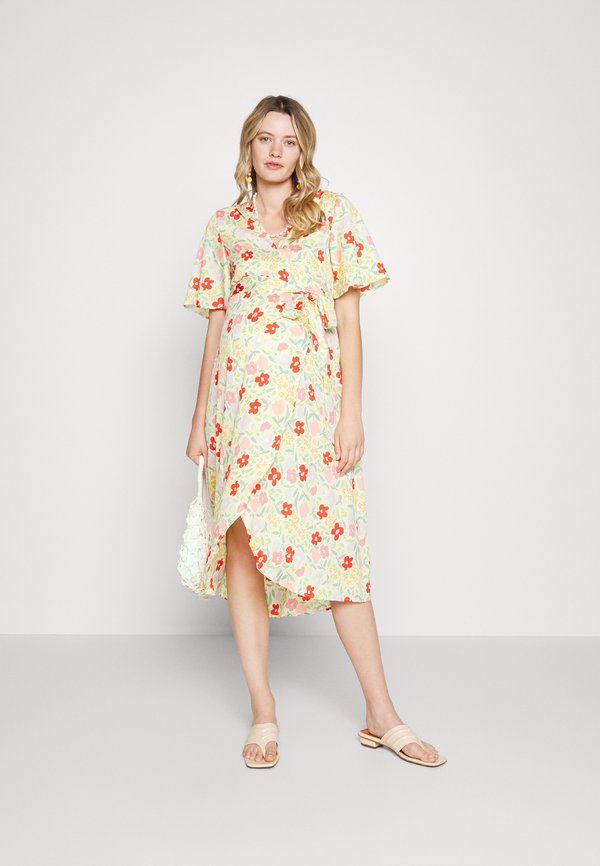 Glamorous Bloom MIDI WRAP DRESS WITH  SLEEVES TIE DETAIL