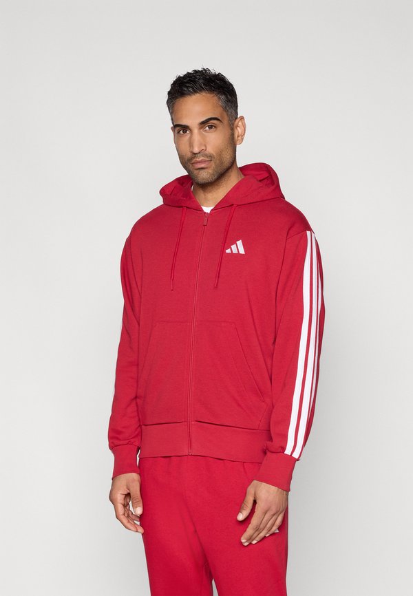 adidas Sportswear ESSENTIALS THREE STRIPES FRENCH TERRY FULLZIP - Zip-up sweatshirt - active maroon/white