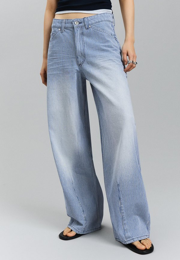 Bershka STRIPE - Wide Leg - dark blue