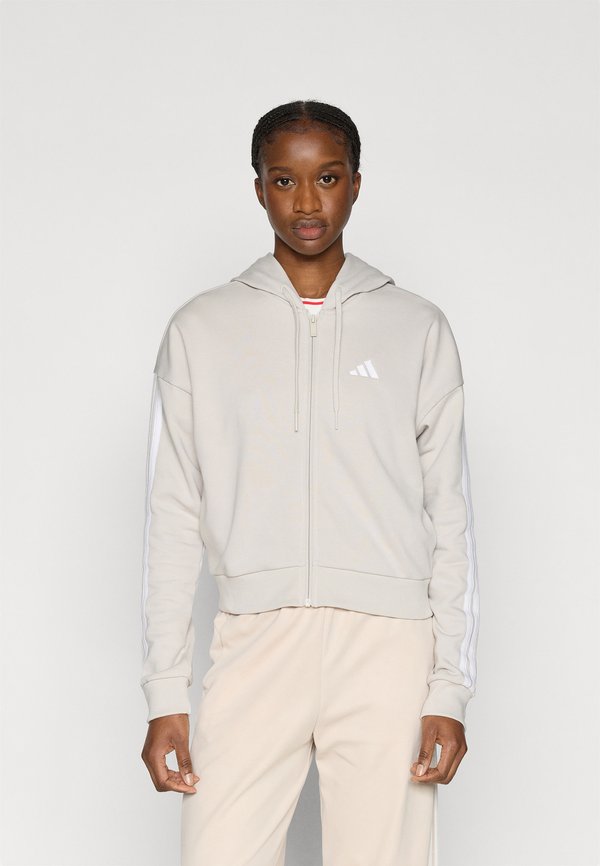 adidas Sportswear ESSENTIALS 3 STRIPES FRENCH TERRY FULL ZIP - Zip-up sweatshirt - beige/white