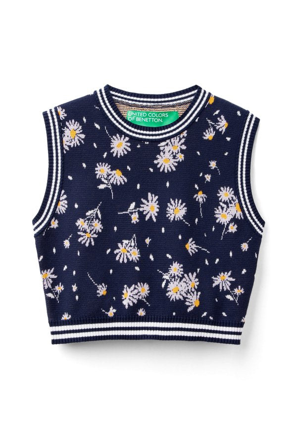 United Colors of Benetton CREW NECK CROPPED FIT JACQUARD PATTERN WITH FLORAL MOTIF