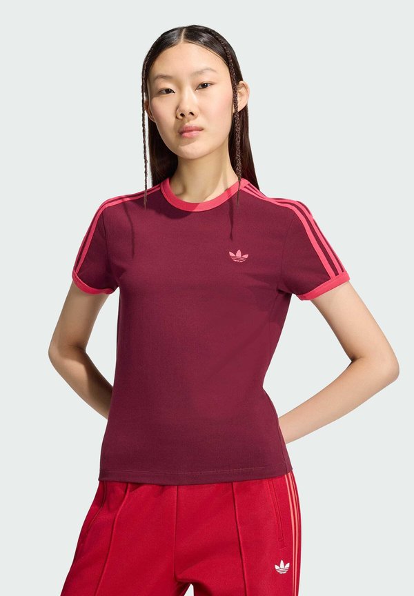 adidas Originals 3-STRIPES SLIM T-SHIRT - Print T-shirt - maroon power pink