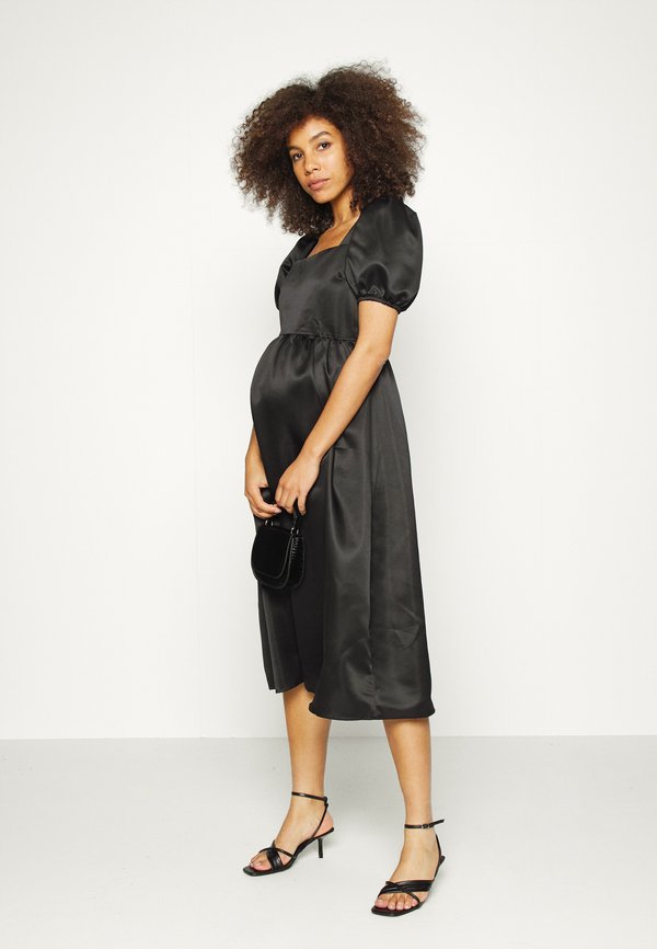 Glamorous Bloom SQUARE NECK PUFF SHORT SLEEVE MIDI DRESS