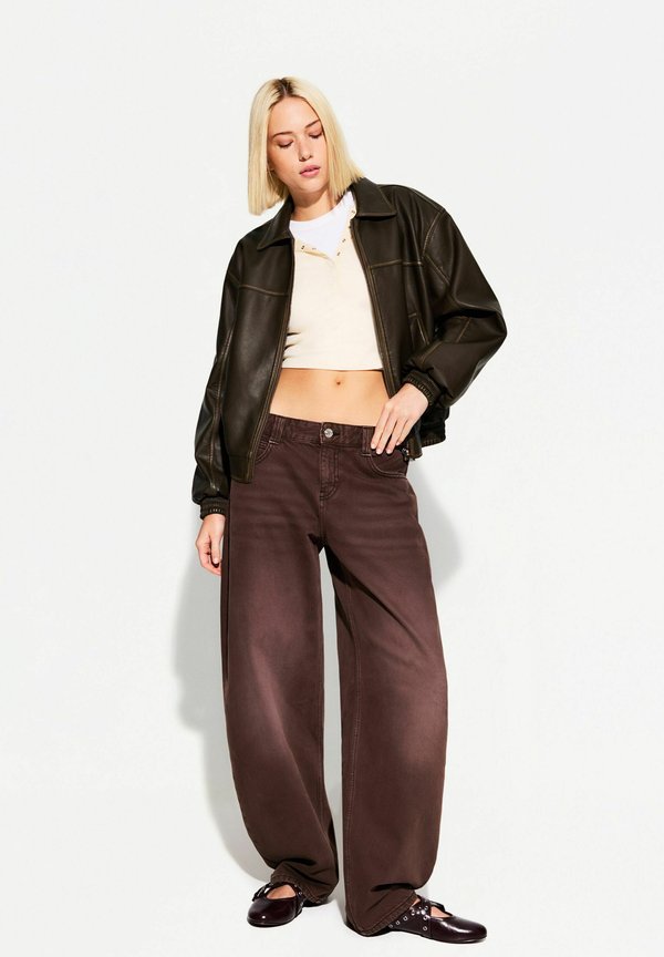 Bershka Faux leather jacket - dark brown