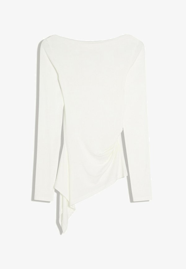 Bershka ASYMMETRIC GATHERED LONG SLEEVE - T-SHIRT - Long sleeved top - white