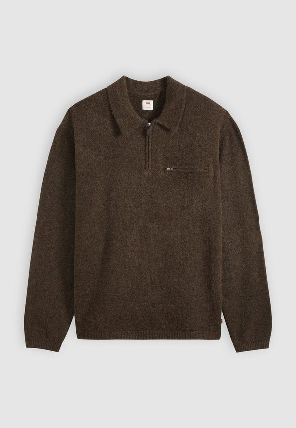 Levi's® BOULDER COLLARED HALF ZIP - Jumper - hot fudge heather