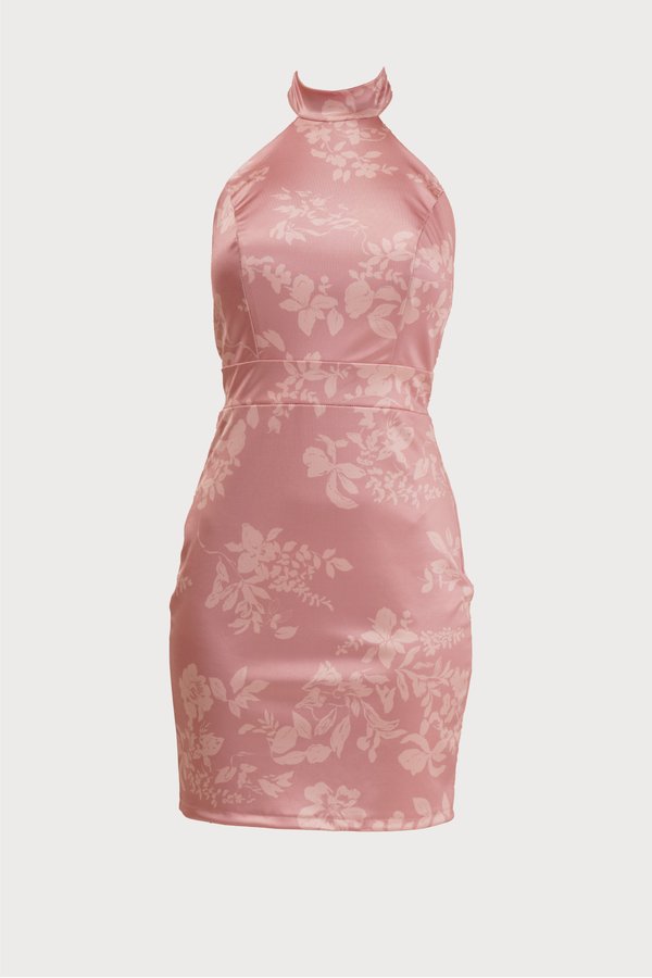 WAL G PETITE ABIGAIL HALTER NECK MINI DRESS