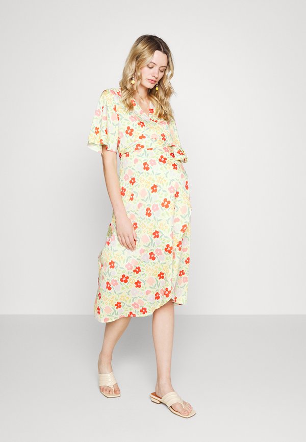 Glamorous Bloom MIDI WRAP DRESS WITH  SLEEVES TIE DETAIL
