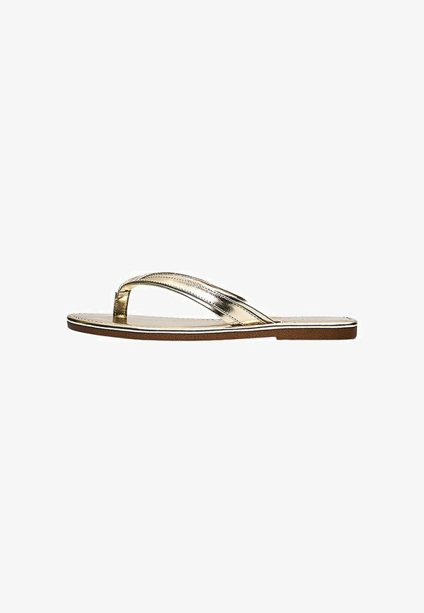 Bershka THONG-TOE - FLAT SANDALS - T-bar sandals - gold-coloured