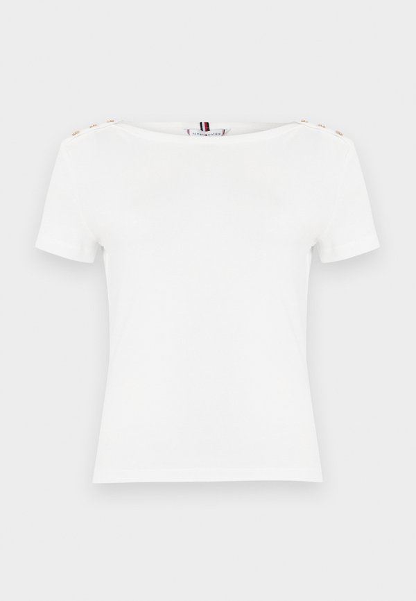 Tommy Hilfiger GOLD-TONE BUTTON SLIM BOAT NECK T-SHIRT - Print T-shirt - ecru