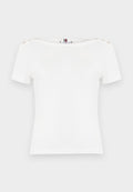 Tommy Hilfiger GOLD-TONE BUTTON SLIM BOAT NECK T-SHIRT - Print T-shirt - ecru