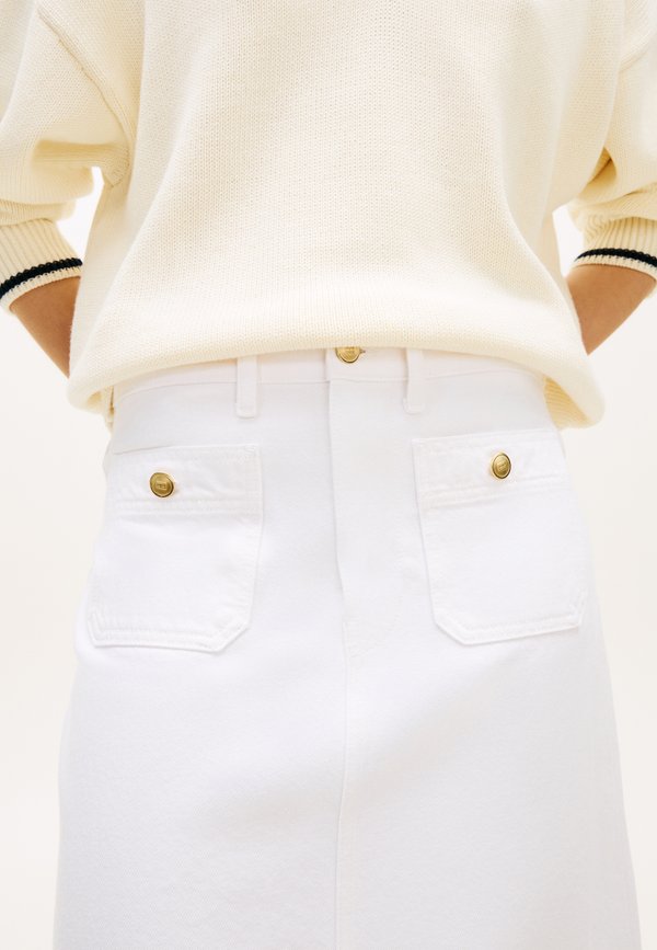 Tommy Hilfiger GOLD-TONE BUTTON WHITE DENIM MIDI SKIRT