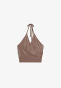 Bershka SHIMMERY HALTER TOP - Top - bronze