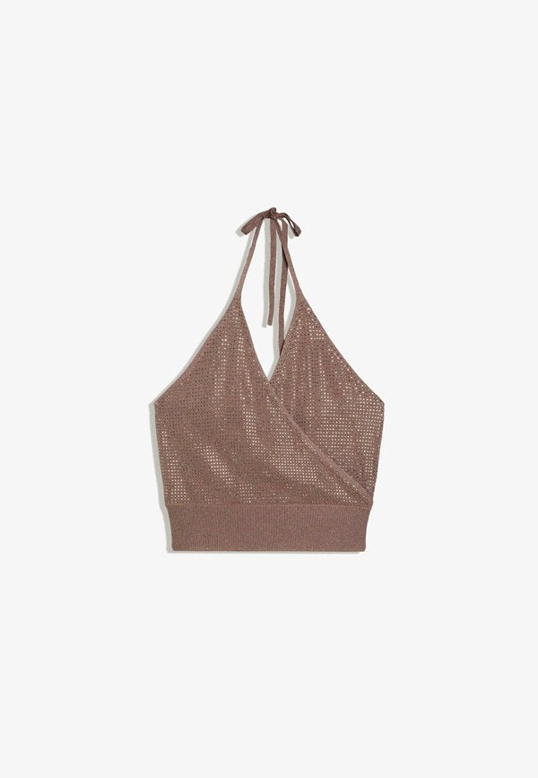 Bershka SHIMMERY HALTER TOP - Top - bronze