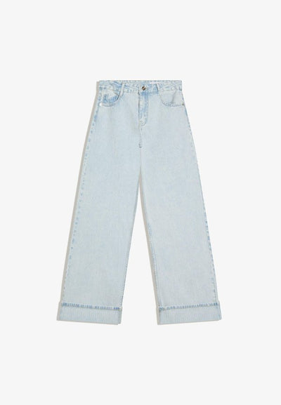 Bershka WIDE LEG TURN UP  - Wide Leg - light blue
