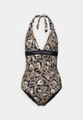 Tommy Hilfiger ORIGINAL PRINT REMOVABLE PADDING HALTERNECK SWIMSUIT - Swimsuit - nordic taupe