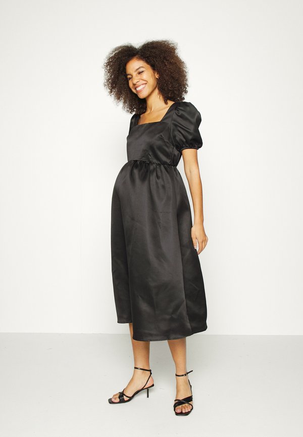 Glamorous Bloom SQUARE NECK PUFF SHORT SLEEVE MIDI DRESS