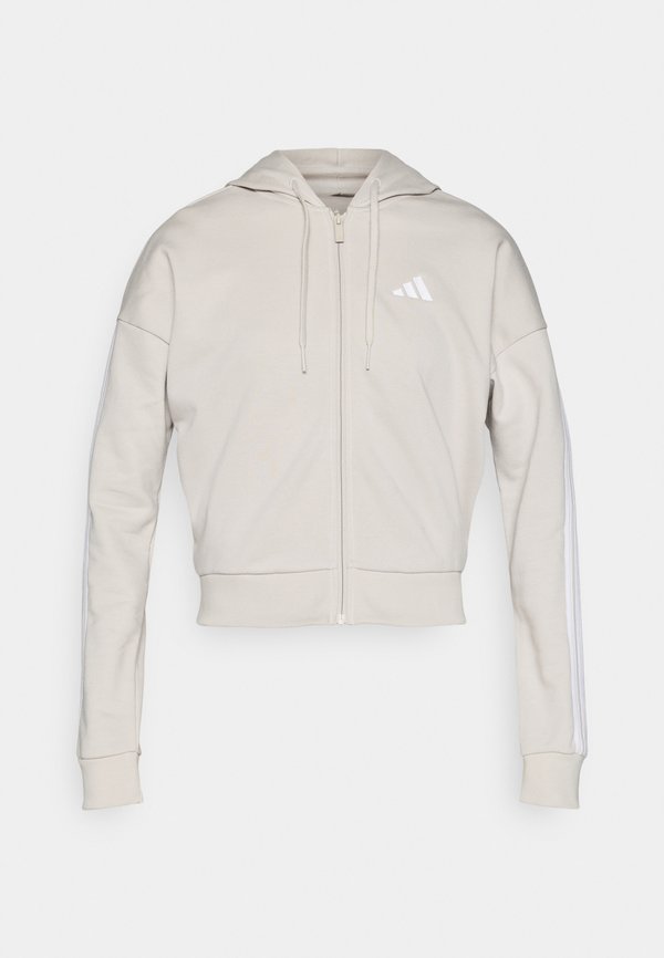 adidas Sportswear ESSENTIALS 3 STRIPES FRENCH TERRY FULL ZIP - Zip-up sweatshirt - beige/white