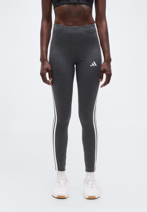 adidas Sportswear ESSENTIALS 3 STRIPES - Leggings - dark grey heather/white
