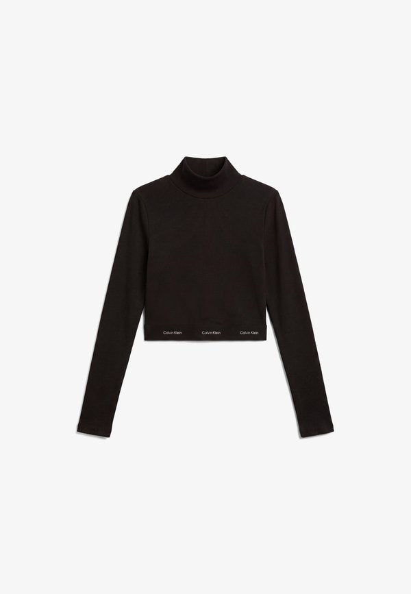 Calvin Klein Jeans CROP LOGO TNECK - Long sleeved top - black