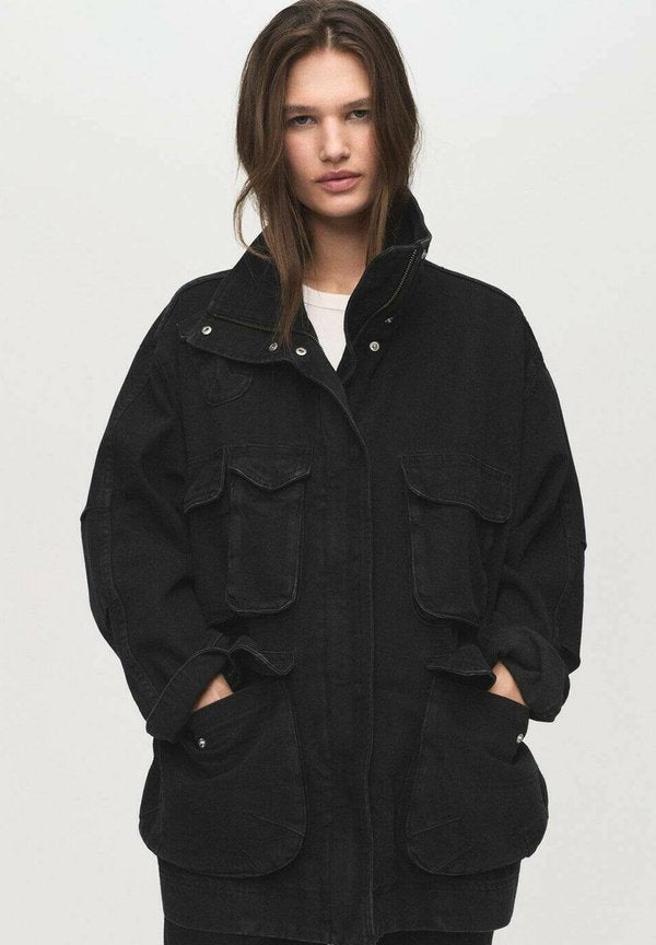 Mango Short coat - black denim