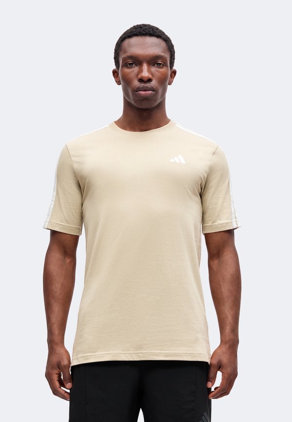 adidas Sportswear ESSENTIALS 3 STRIPES LEFT CHEST - Sports T-shirt - khaki three/white