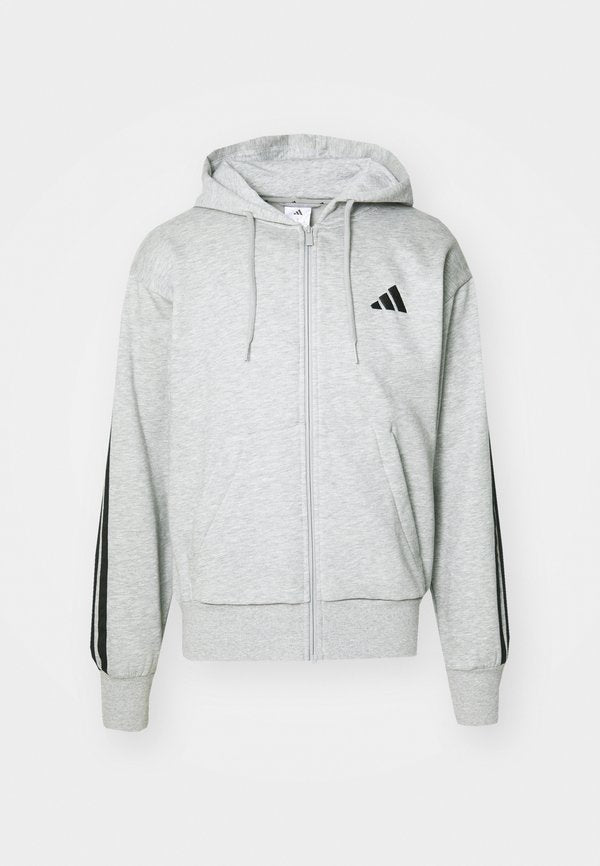 adidas Sportswear ESSENTIALS THREE STRIPES FLEECE - Zip-up sweatshirt - medium grey heather/black