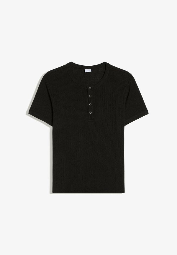 Bershka TEXTURED HENLEY - T-SHIRT - Basic T-shirt - black