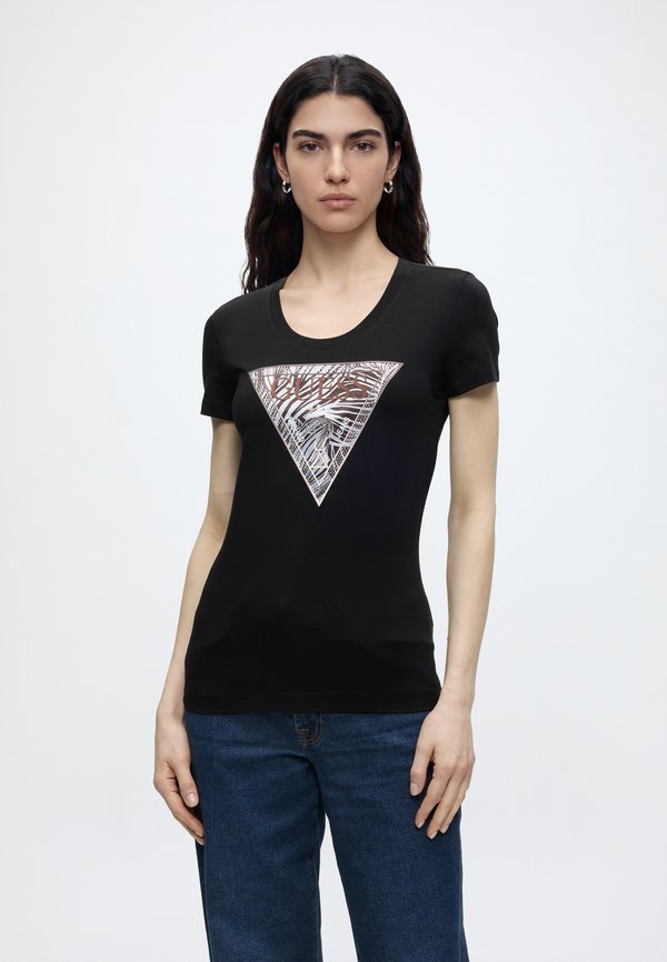 Guess ZEBRA TRIANGLE TEE - Print T-shirt - schwarz