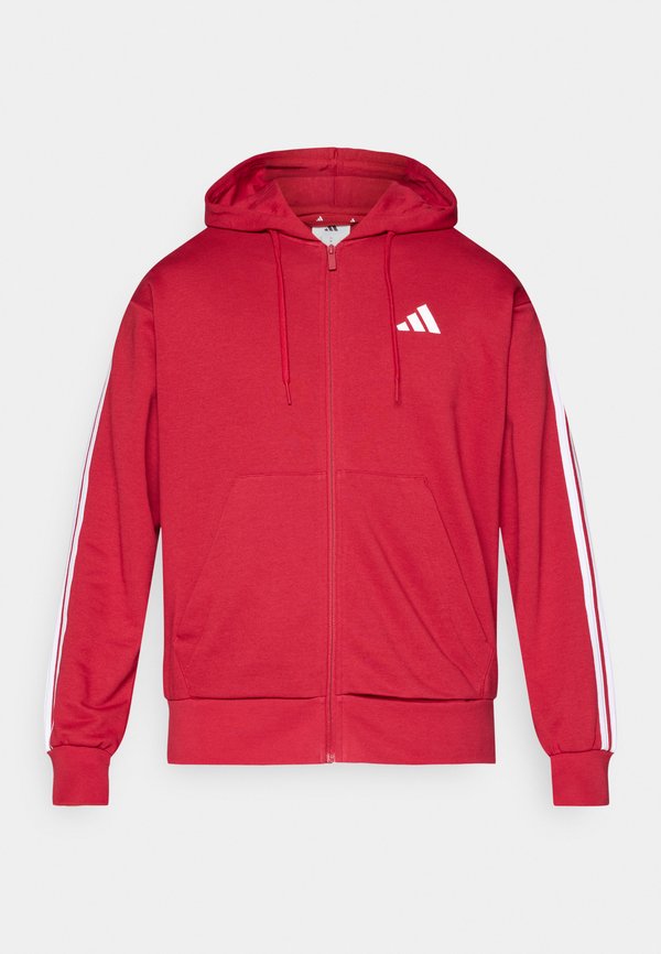 adidas Sportswear ESSENTIALS THREE STRIPES FRENCH TERRY FULLZIP - Zip-up sweatshirt - active maroon/white