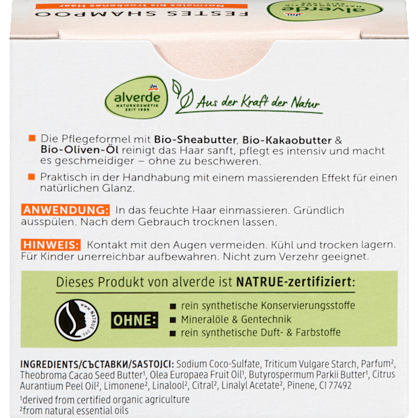 Festes Shampoo Mandarine-Basilikum Duft alverde NATURKOSMETIK