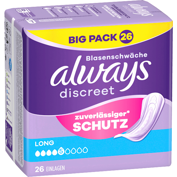 discreet Einlagen Inkontinenz Long, Big Pack always