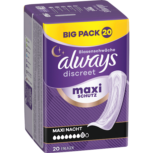 discreet Einlagen Inkontinenz Maxi Nacht, Big Pack always