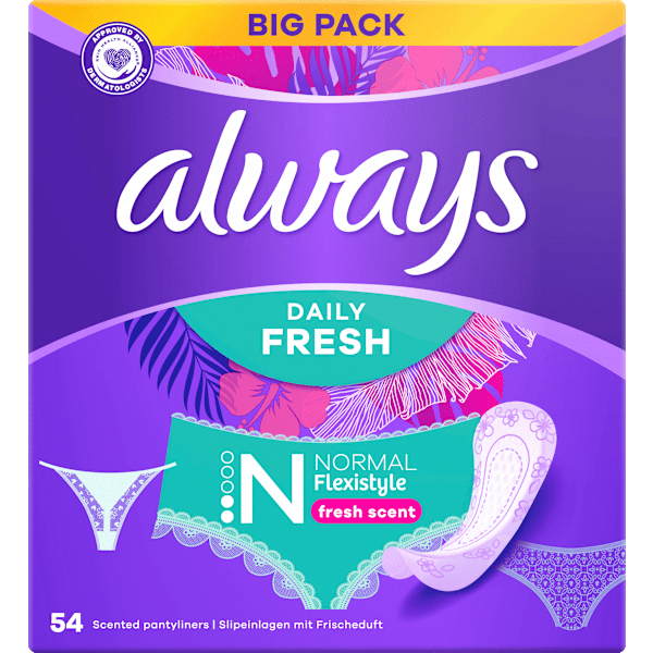 Slipeinlagen Daily Fresh Normal Flexistyle mit Frischeduft, Big Pack always
