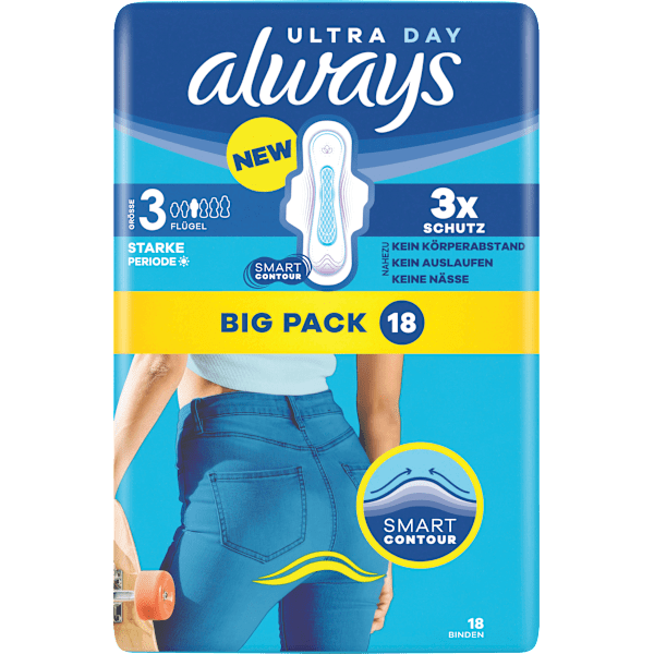 Ultra-Binden Day Long Plus 3 mit Flügeln, Big Pack always