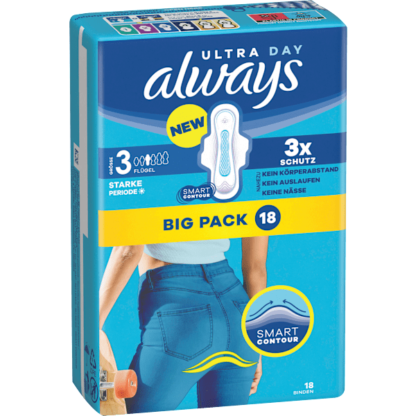 Ultra-Binden Day Long Plus 3 mit Flügeln, Big Pack always