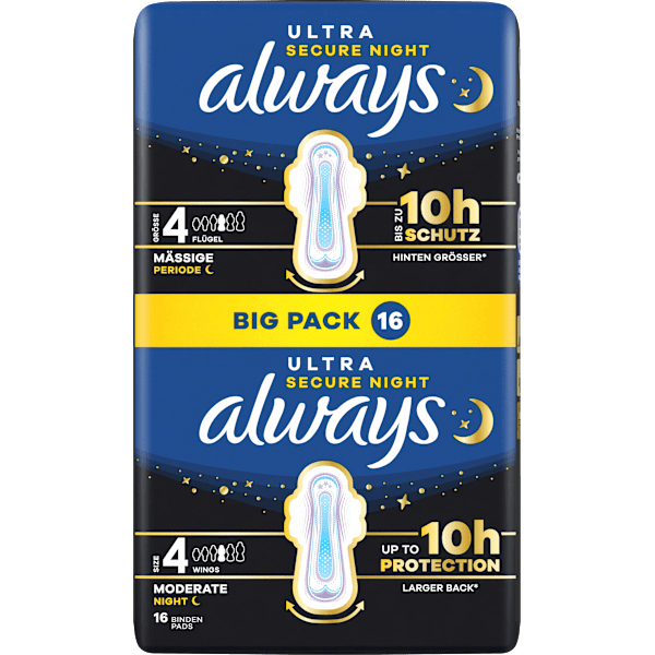 Ultra-Binden Secure Night 4 mit Flügeln, Big Pack always