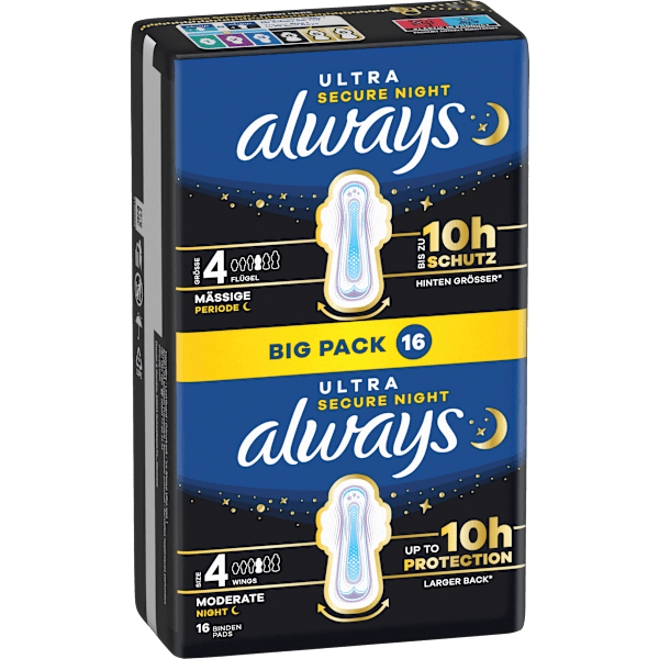 Ultra-Binden Secure Night 4 mit Flügeln, Big Pack always