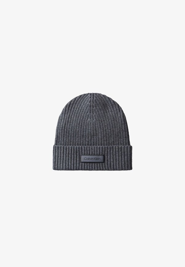 Calvin Klein PATCH CHUNKY RIB COTTON BEANIE - Beanie - anthracite