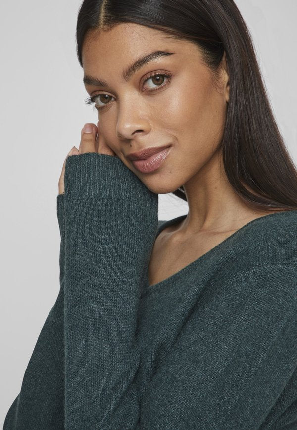 VILA VIRIL V-NECK L/S KNIT TOP - NOOS