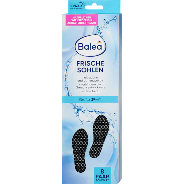 Einlegesohlen Frischesohlen schwarz, Gr. 39-41 (8 Paar) Balea