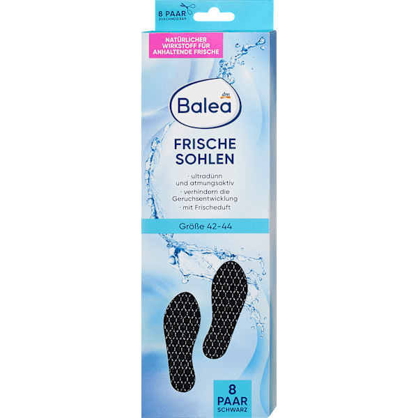 Einlegesohlen Frischesohlen schwarz, Gr. 42-44 (8 Paar) Balea