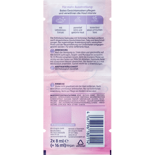Gesichtsmaske Glow Peel- Off (2x8 ml) Balea