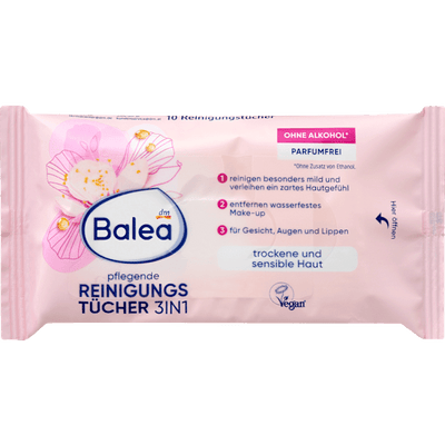 Balea Nourishing cleaning wipes, travel size, 10 pieces