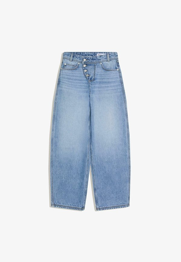 Bershka BARREL WITH FRONT BUTTONS - Relaxed fit jeans - light blue