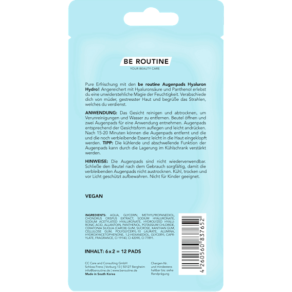 Augenpads Hydrogel Hyaluron Multipack (6 Paare) BE ROUTINE